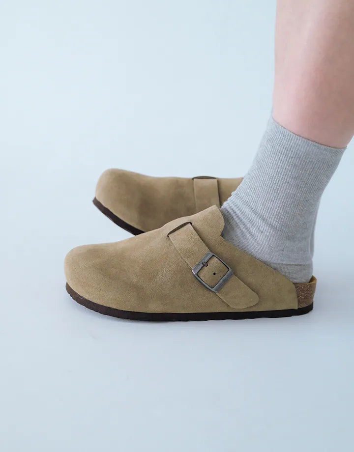 ZIPPER Suede Mules Dark Brown
