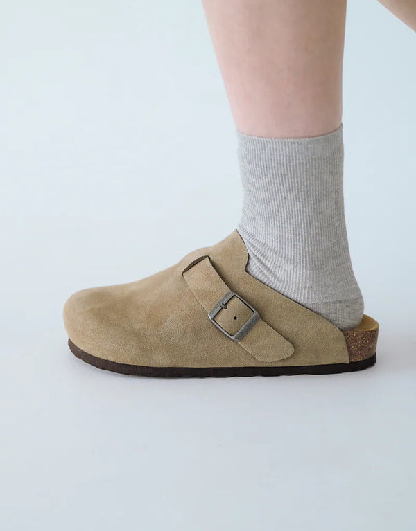 ZIPPER Suede Mules Dark Brown