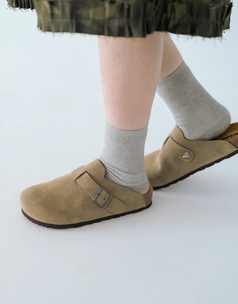 ZIPPER Suede Mules Dark Brown