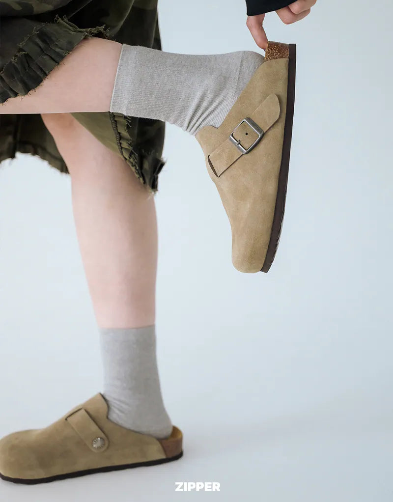 ZIPPER Suede Mules Dark Brown