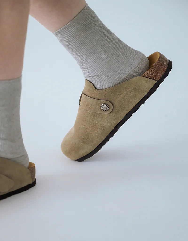 ZIPPER Suede Mules Dark Brown