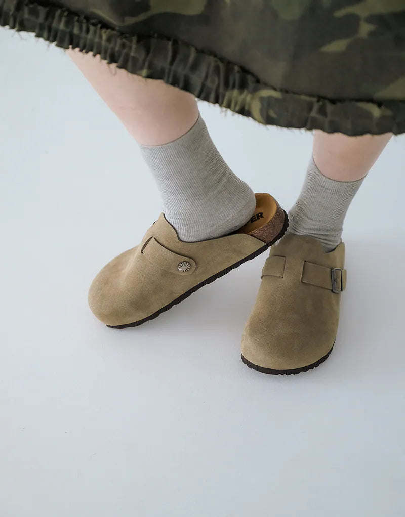 ZIPPER Suede Mules Dark Brown