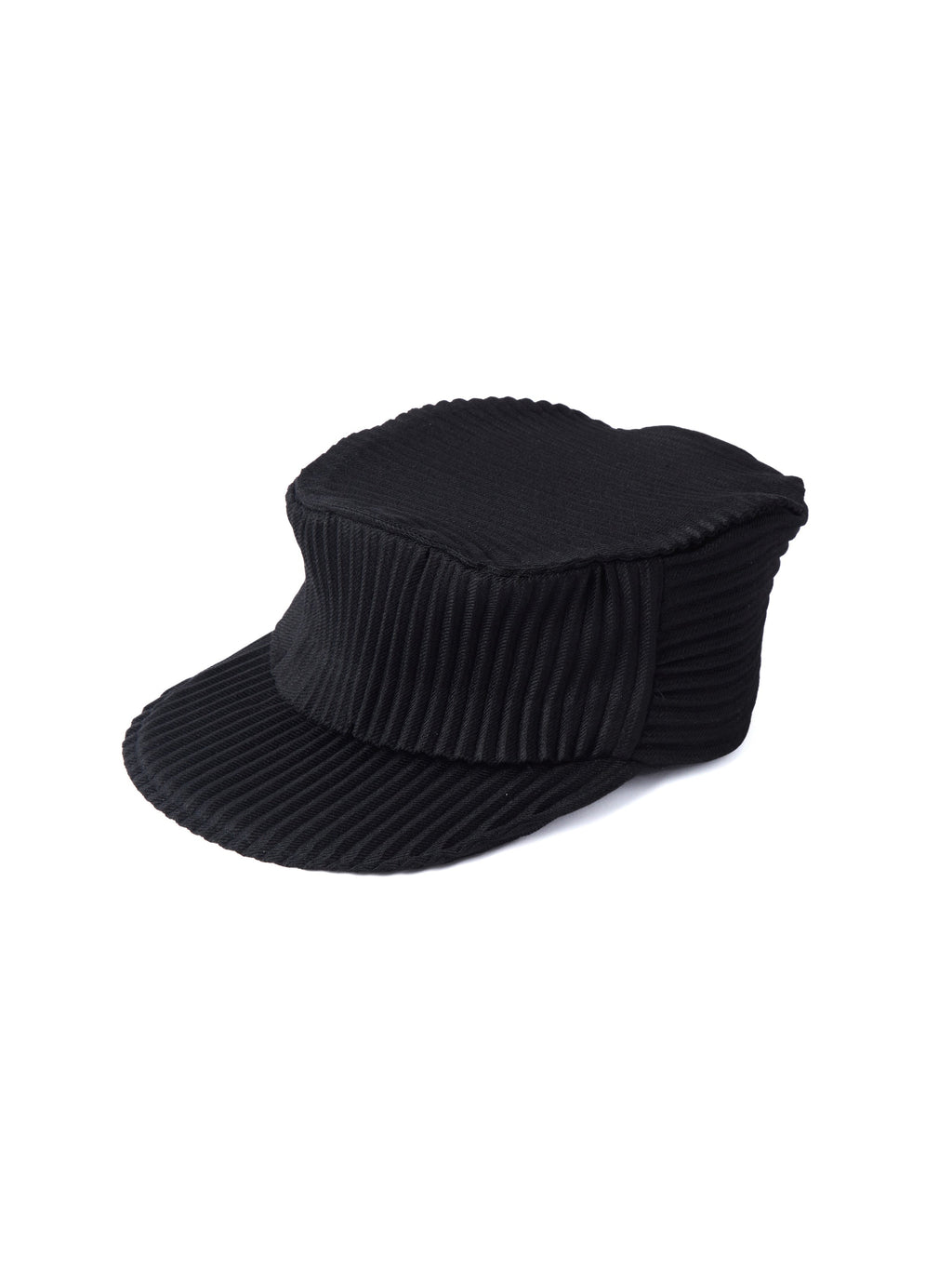 6CRAYON Black Pleated Flat Top Stretch Baseball Cap