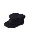 6CRAYON Black Pleated Flat Top Stretch Baseball Cap