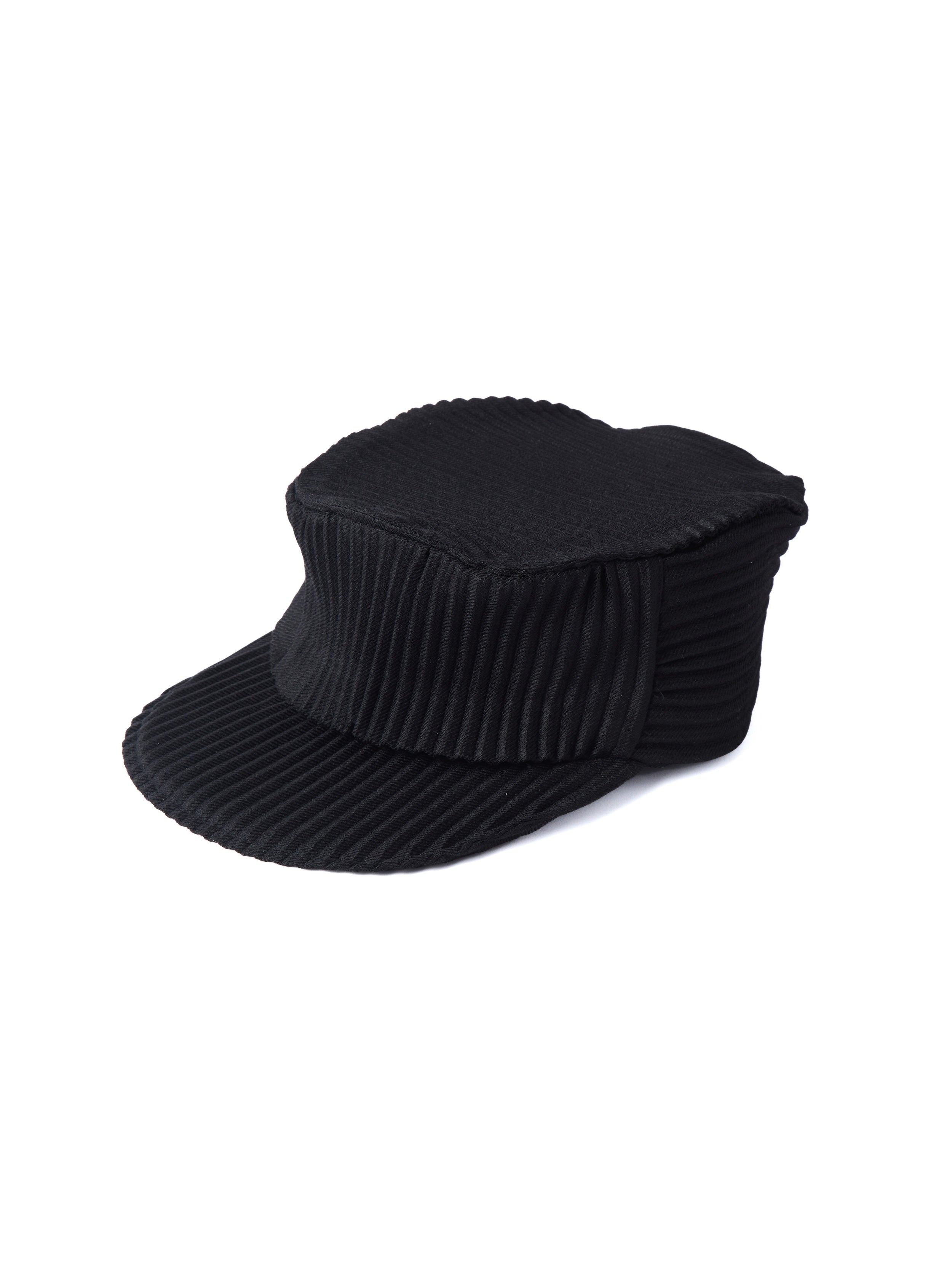 6CRAYON Black Pleated Flat Top Stretch Baseball Cap