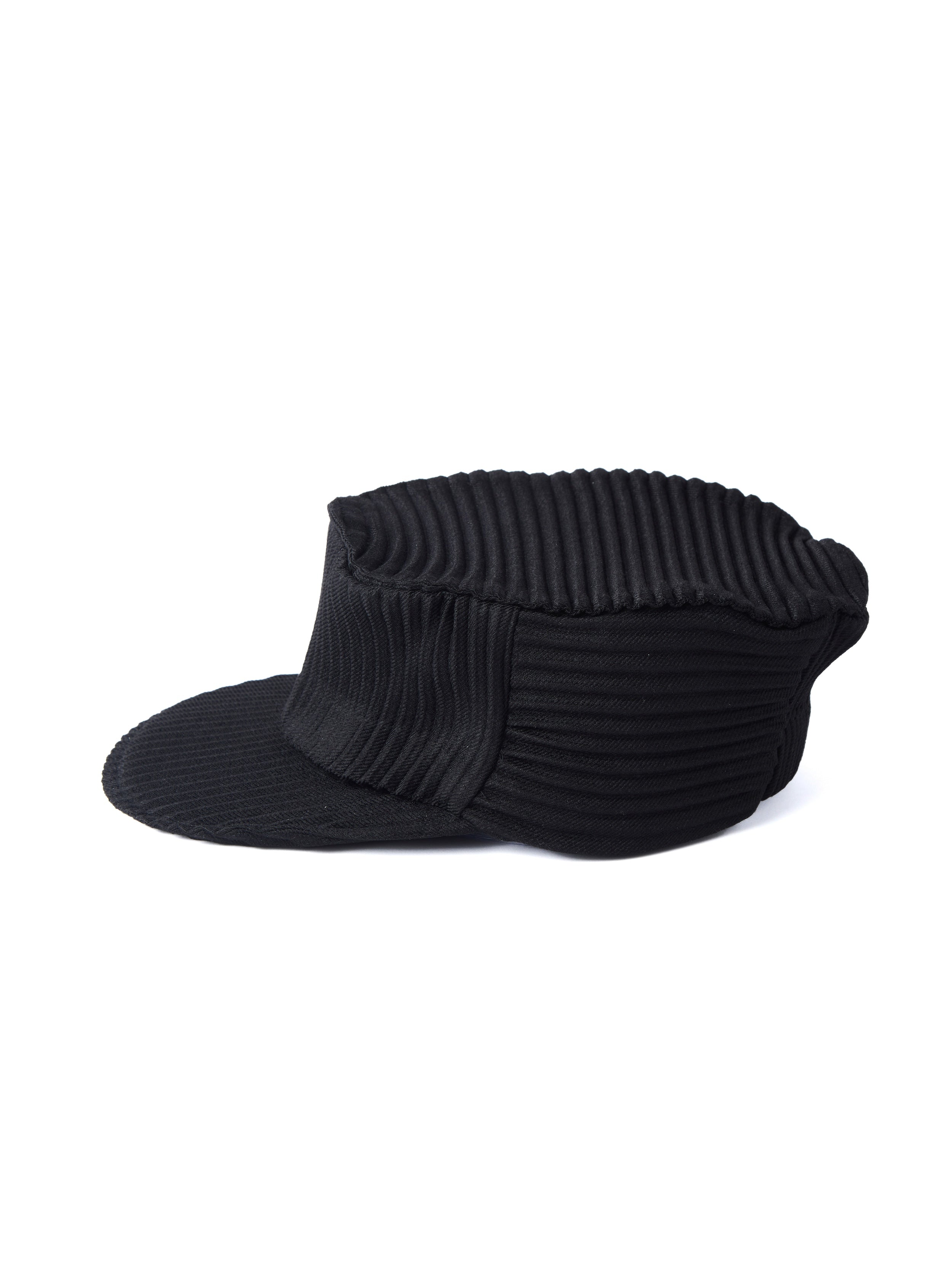 6CRAYON Black Pleated Flat Top Stretch Baseball Cap