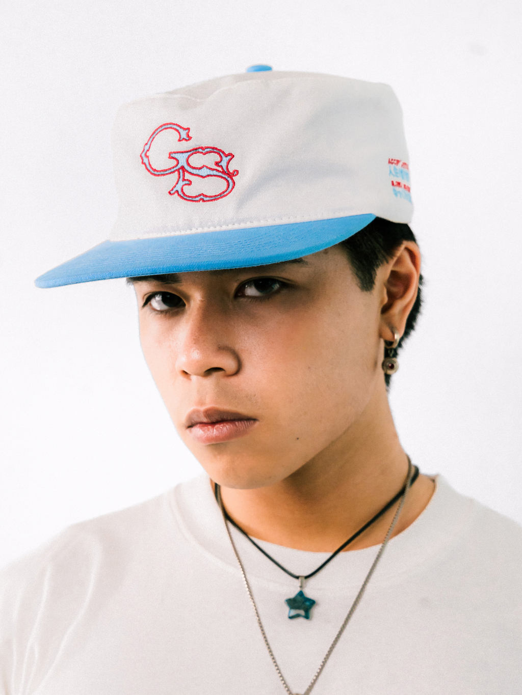 Goers Studio Signature Pillbox Cap in Blue & White