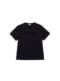 6CRAYON Black Box Fit T-Shirt with Offset Spliced Neckline & Classic Flock Print