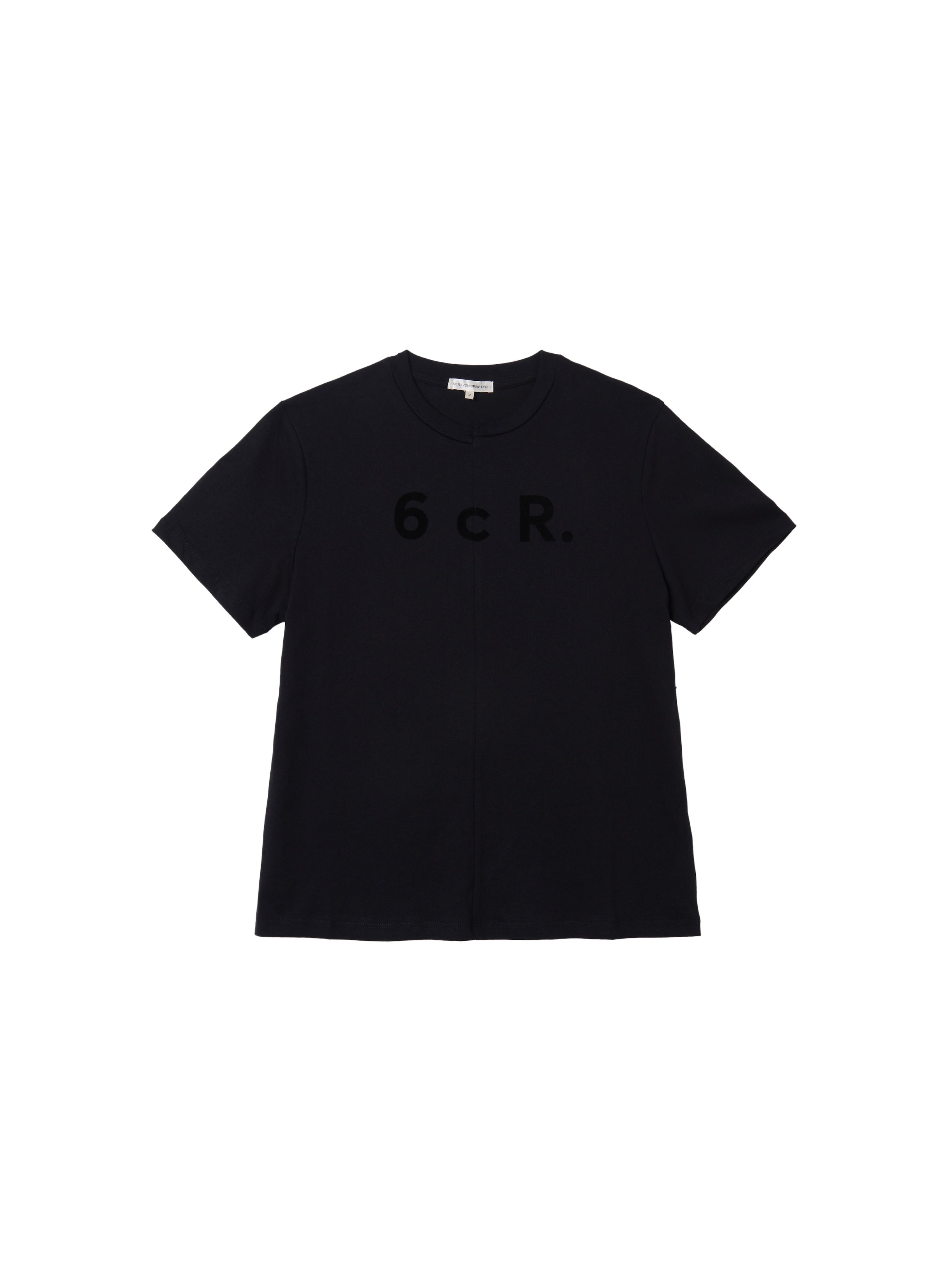 6CRAYON Black Box Fit T-Shirt with Offset Spliced Neckline & Classic Flock Print