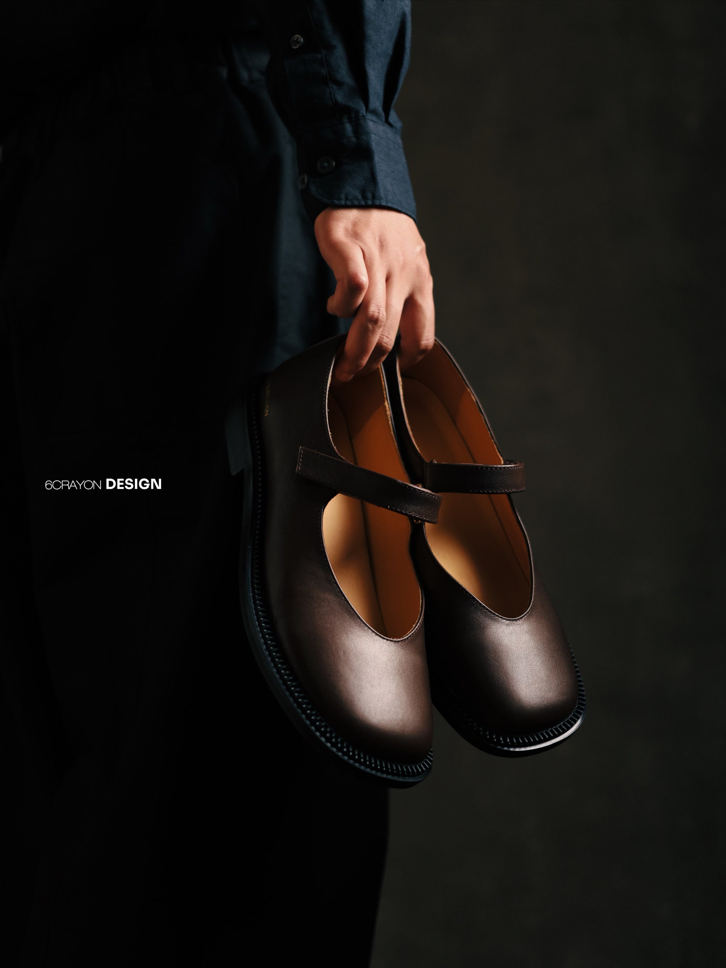 6CRAYON Unisex Brown  Full-Grain Leather Mary Janes