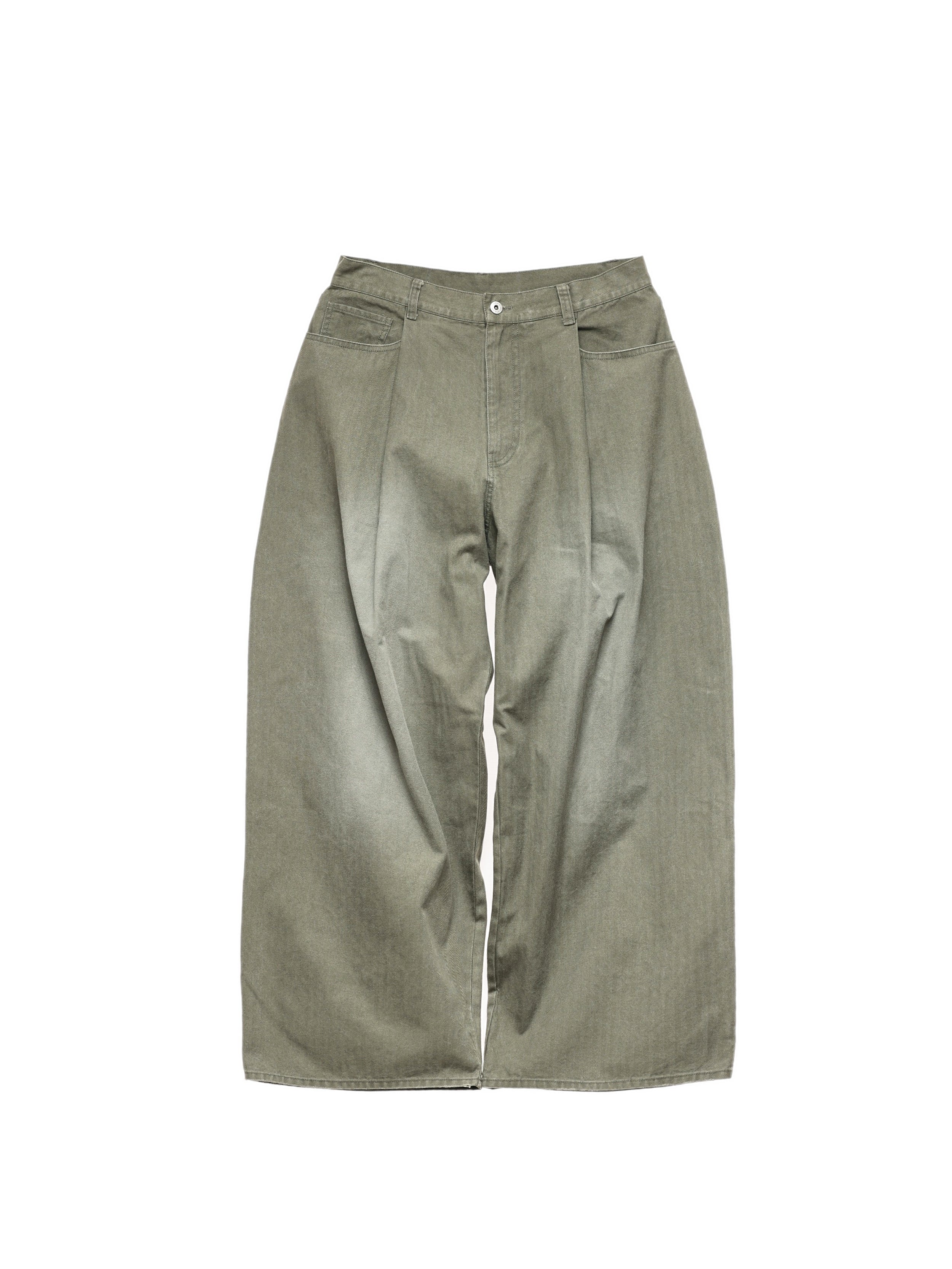 6CRAYON  washed green retro herringane washed wide-leg trousers
