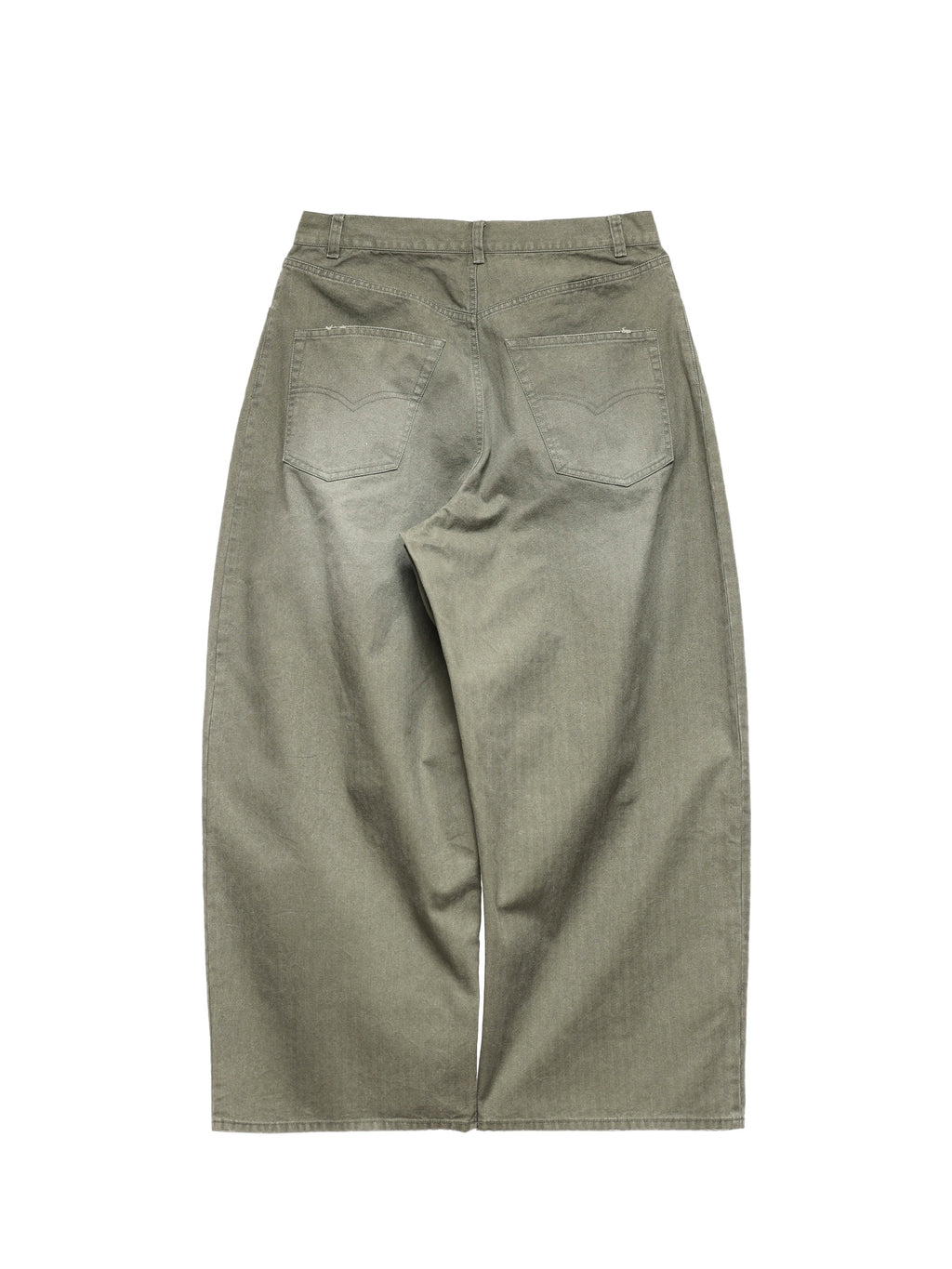 6CRAYON  washed green retro herringane washed wide-leg trousers