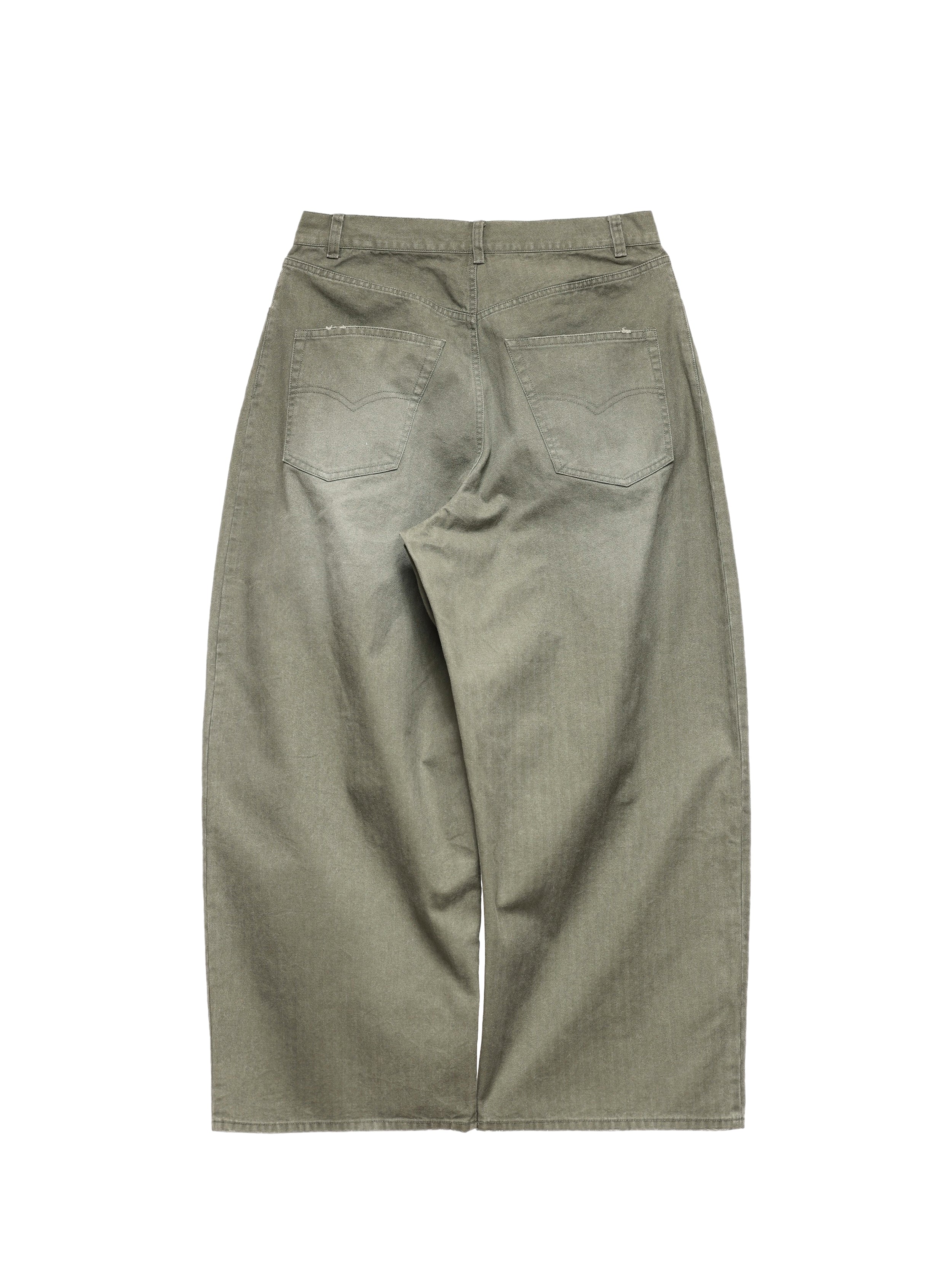 6CRAYON  washed green retro herringane washed wide-leg trousers