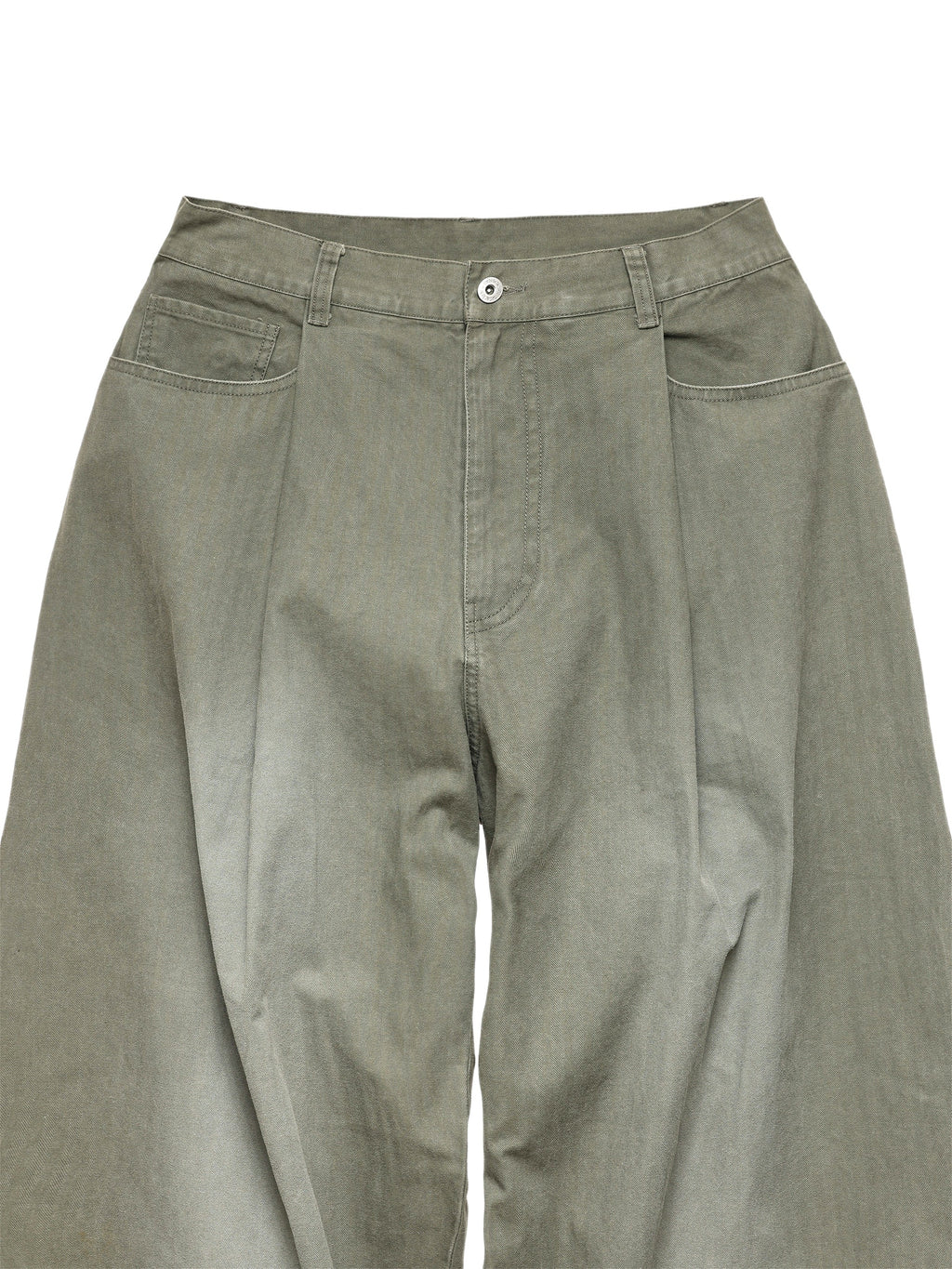 6CRAYON  washed green retro herringane washed wide-leg trousers