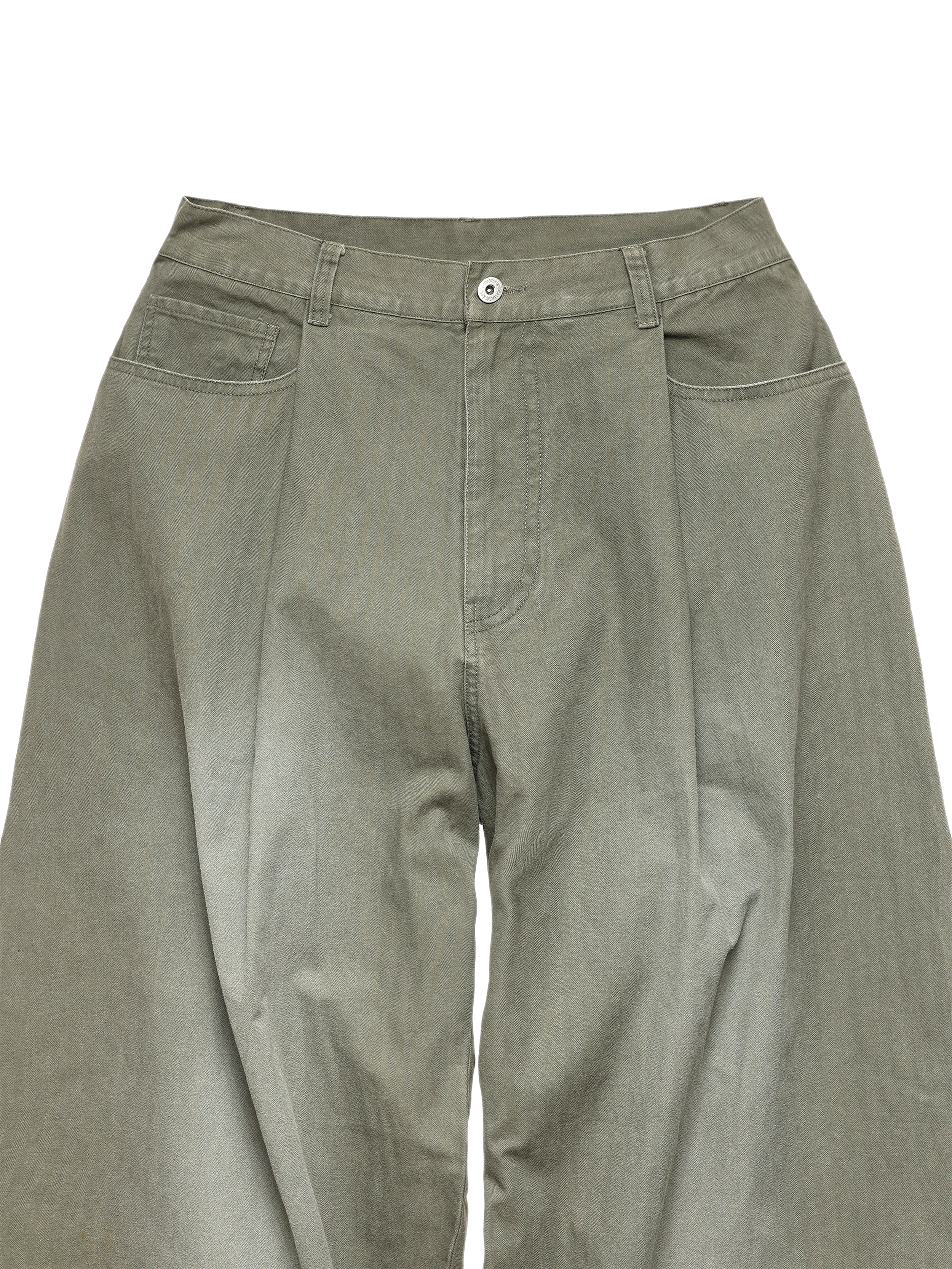 6CRAYON  washed green retro herringane washed wide-leg trousers