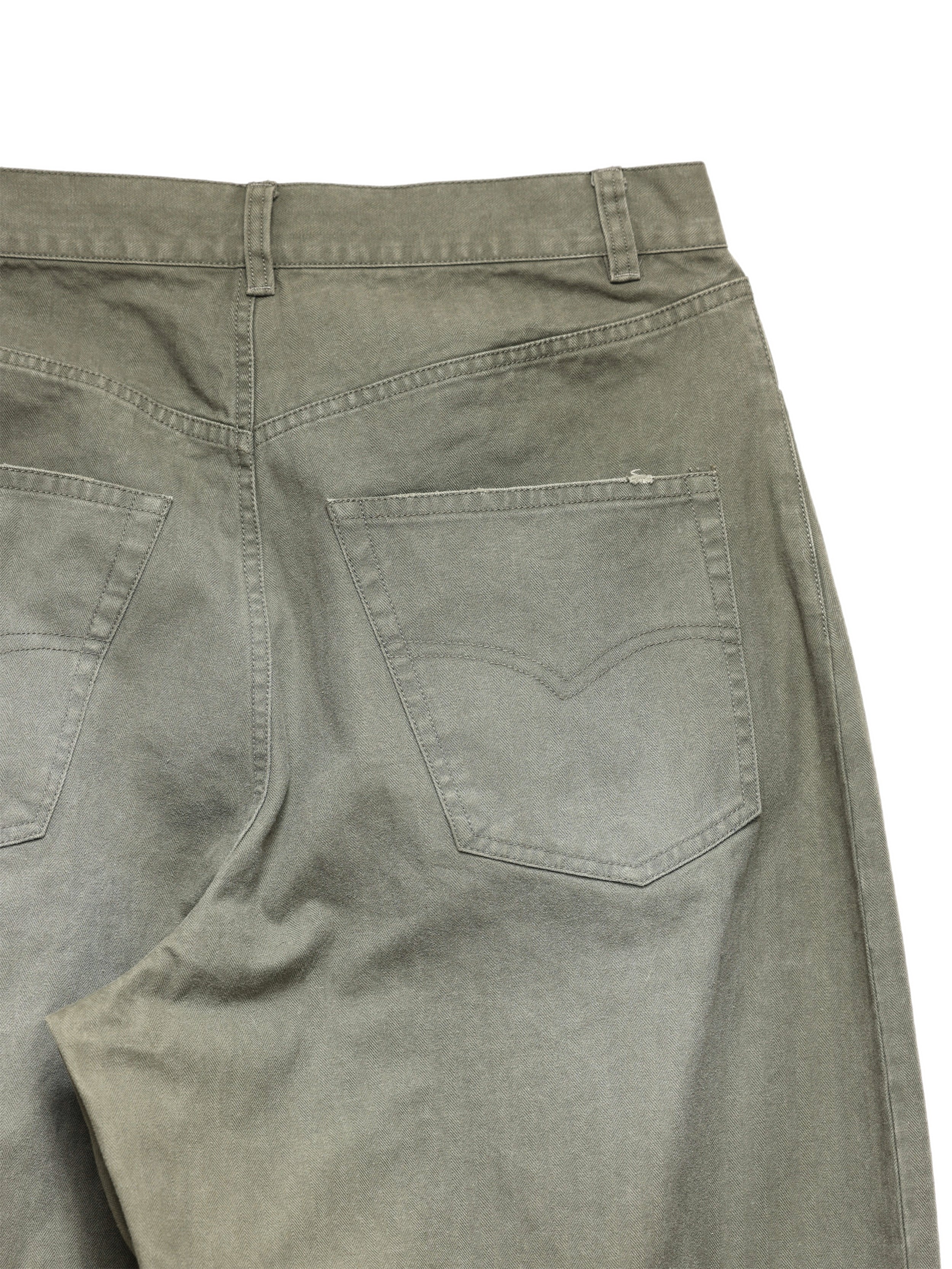 6CRAYON  washed green retro herringane washed wide-leg trousers