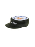 6CRAYON Flat Top Embroidered Rabbit Fur Olive Green Pa tchwork Baseball Cap