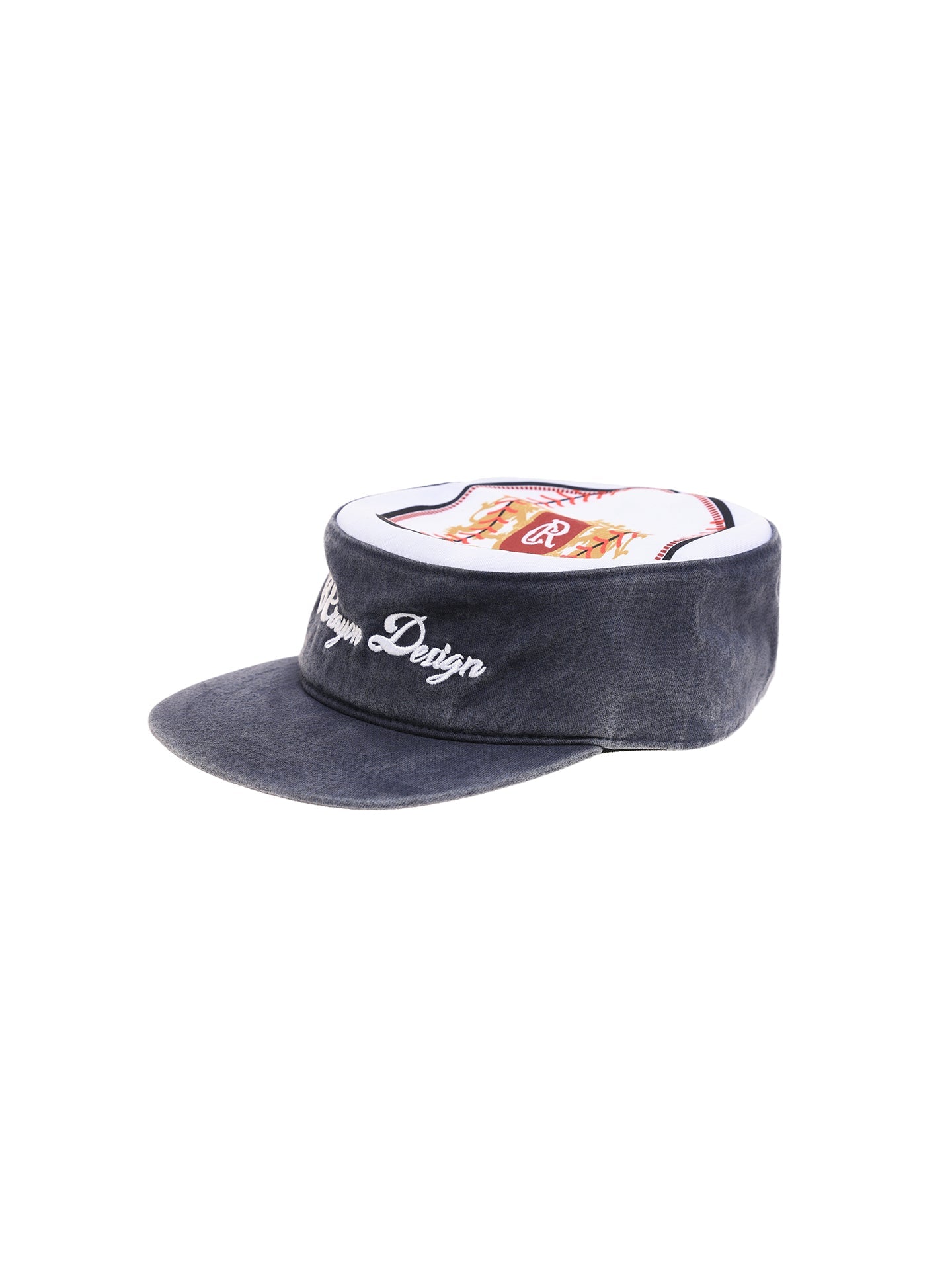 6CRAYON Flat Top Embroidered Navy Patchwork Baseball Cap