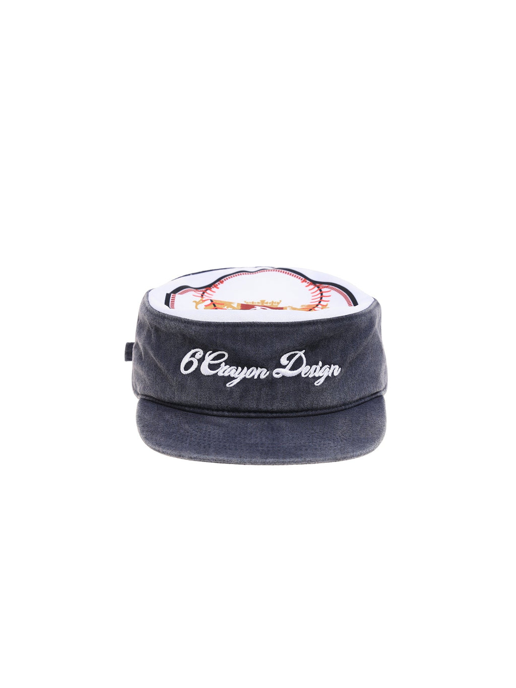 6CRAYON Flat Top Embroidered Navy Patchwork Baseball Cap