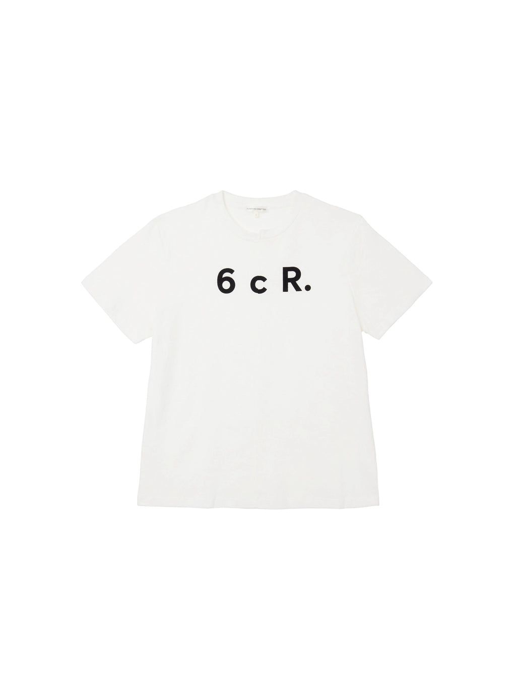 6CRAYON White Box Fit T-Shirt with Offset Spliced Neckline & Classic Flock Print