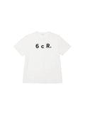 6CRAYON White Box Fit T-Shirt with Offset Spliced Neckline & Classic Flock Print