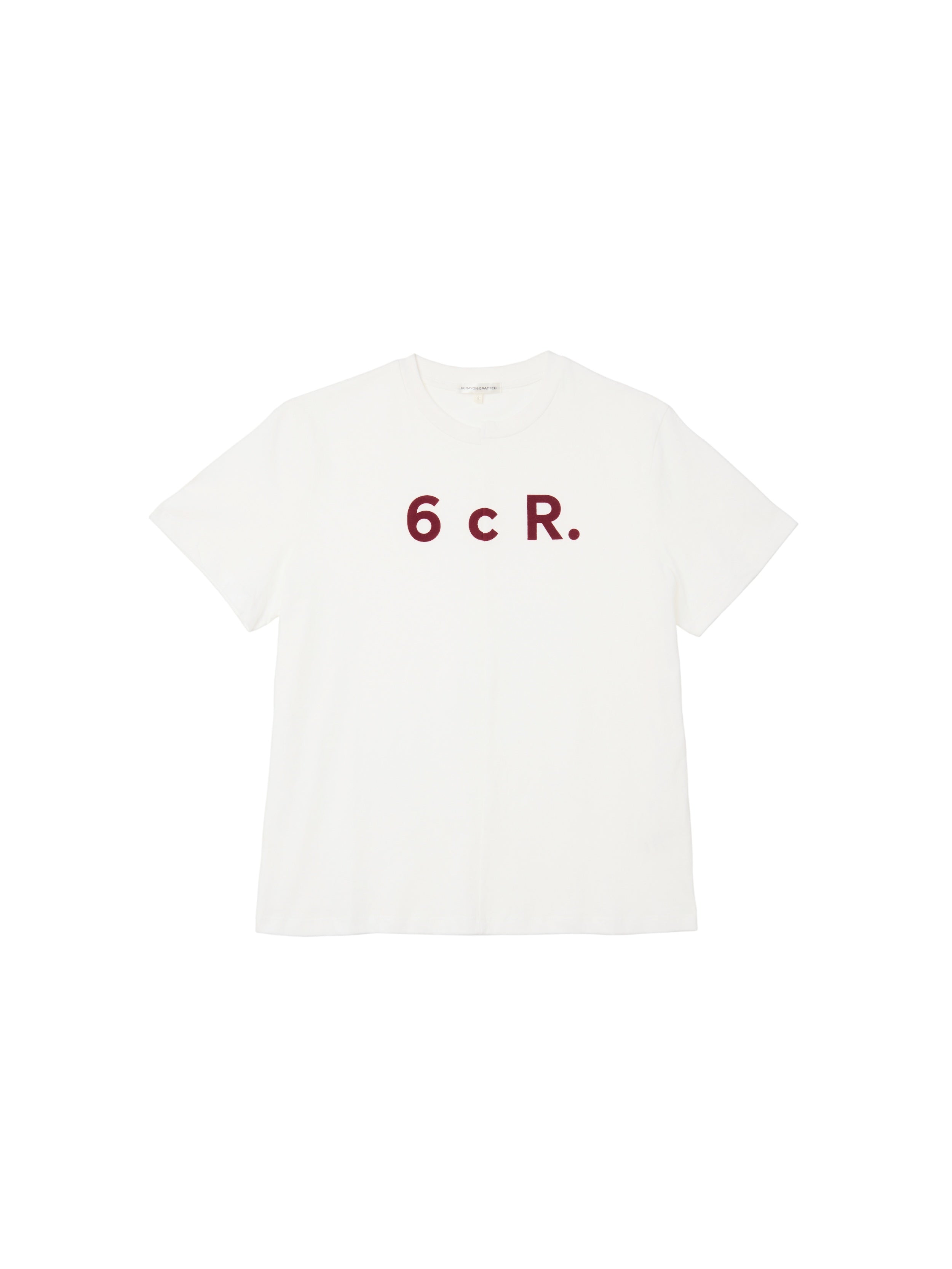 6CRAYON  White Box Fit T-Shirt with Offset Spliced Neckline & Classic Flock Print