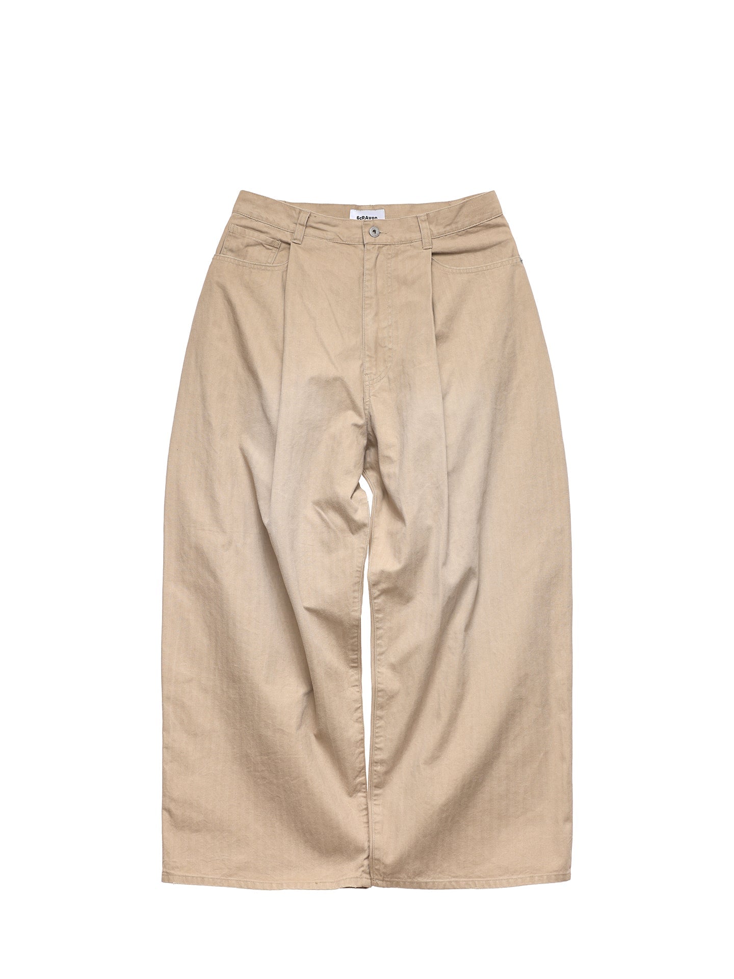 6CRAYON Khaki Classic Herringbone Washed Wide-Leg Trousers