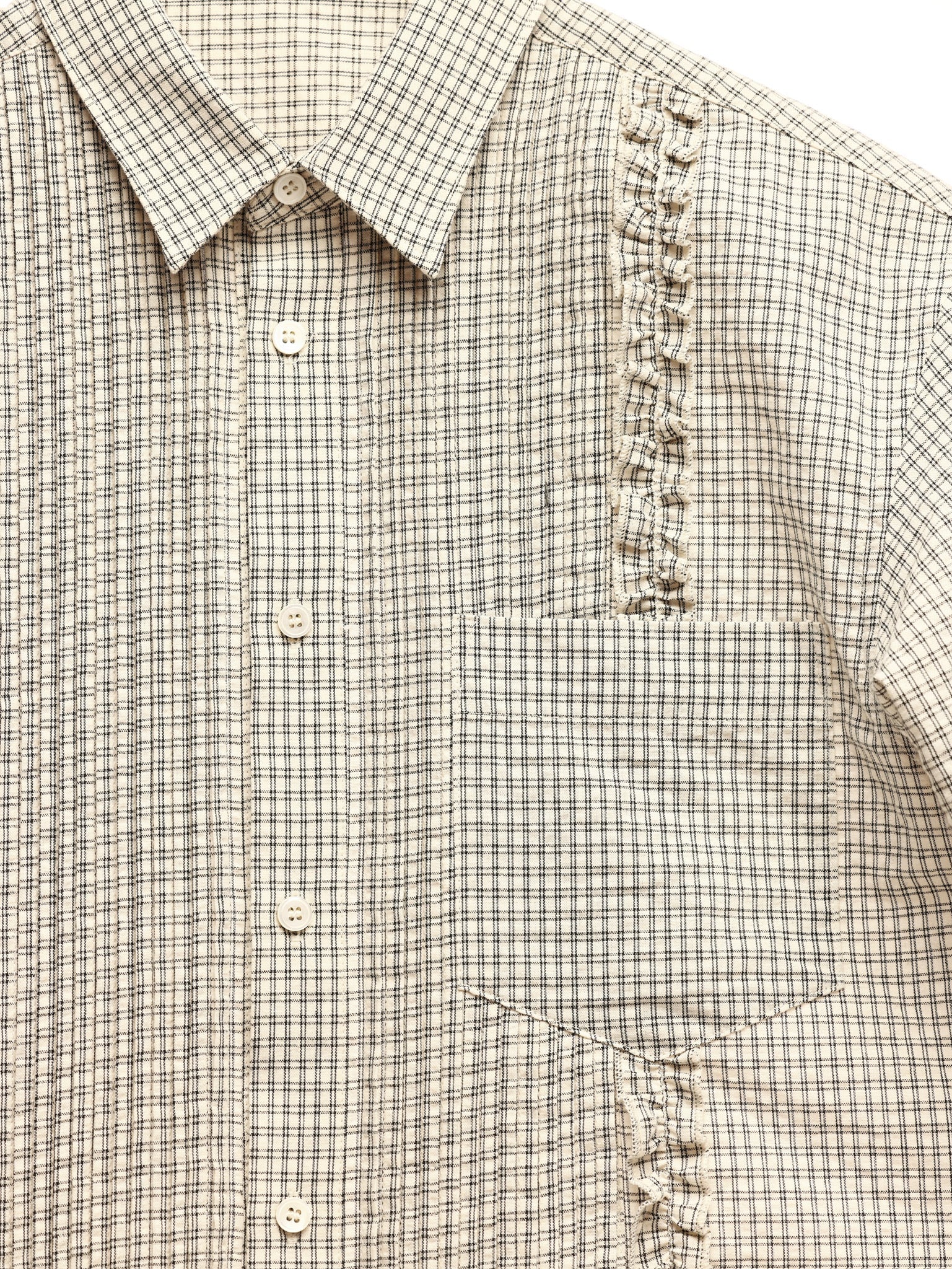 6CRAYON Retro Off-White Plaid Cotton Peplum Blouse