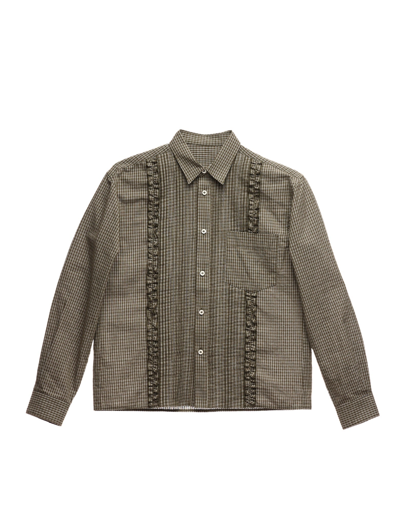 6CRAYON Retro Military Green Plaid Cotton Peplum Blouse