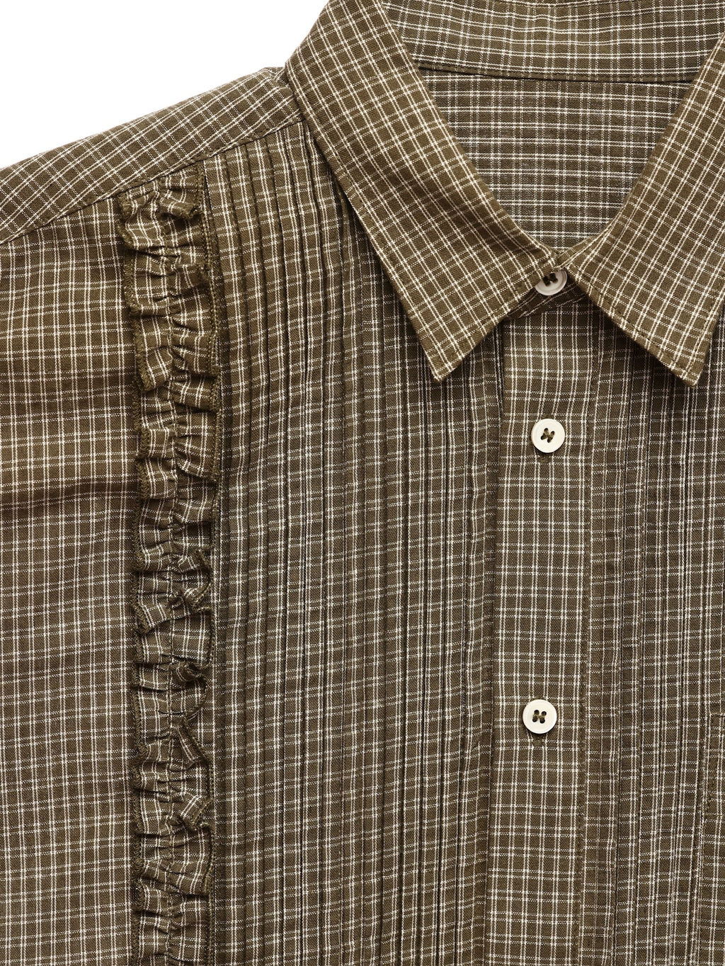 6CRAYON Retro Military Green Plaid Cotton Peplum Blouse