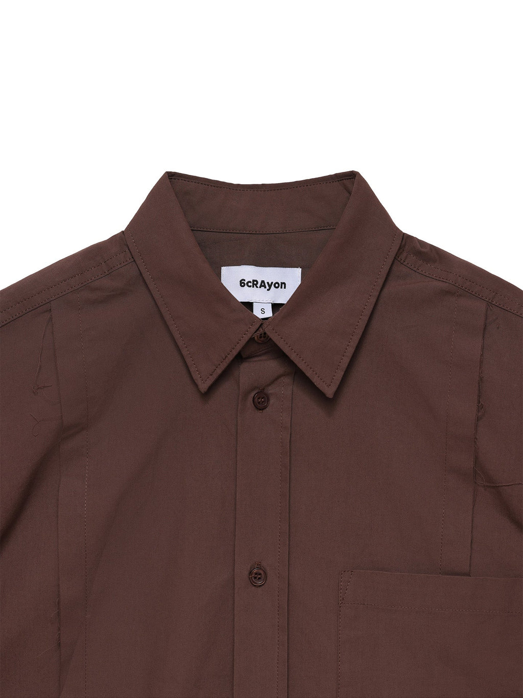 6CRAYON Patchwork Basic Brown Cotton Poplin Embroidered Shirt