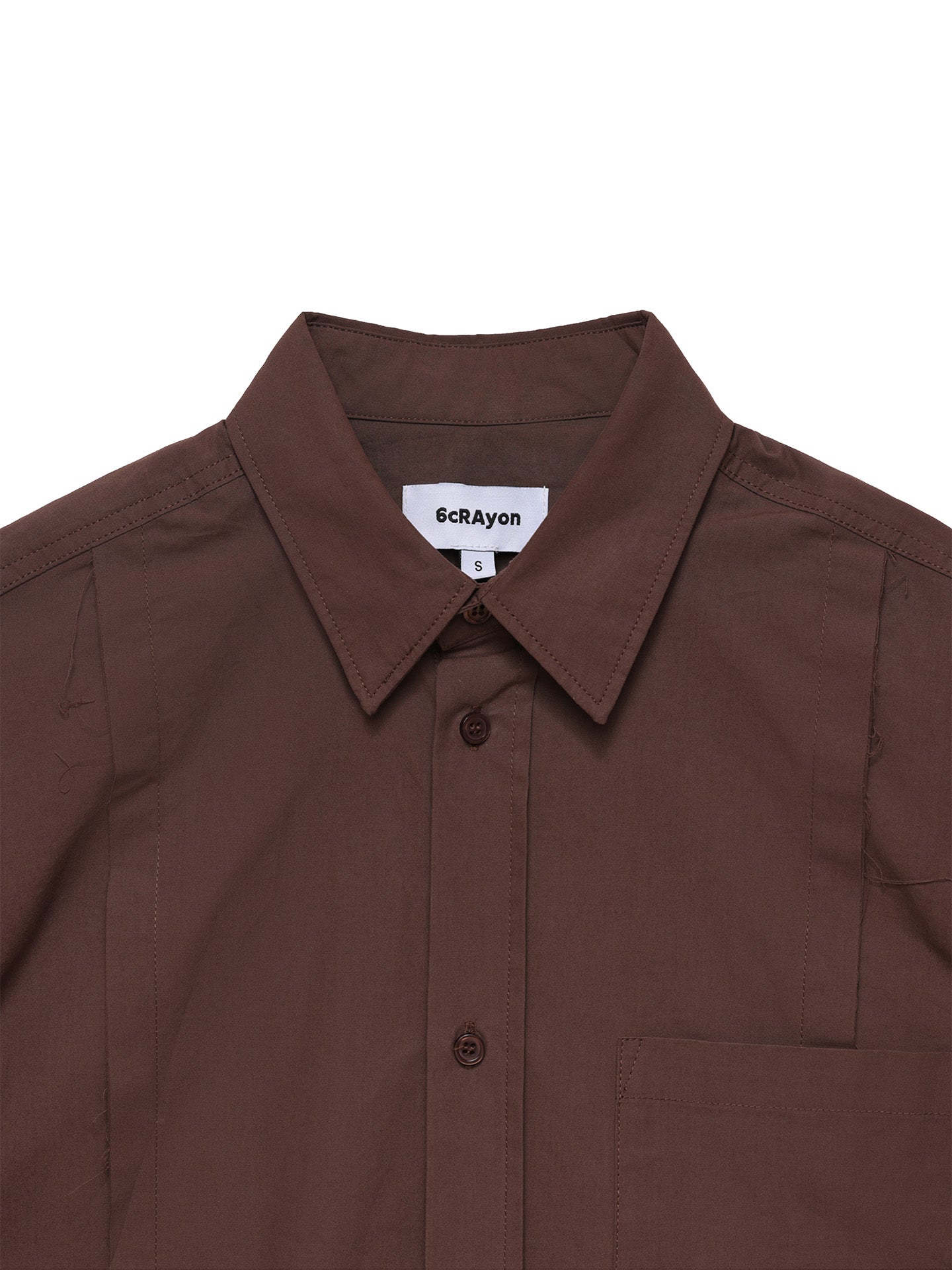 6CRAYON Patchwork Basic Brown Cotton Poplin Embroidered Shirt