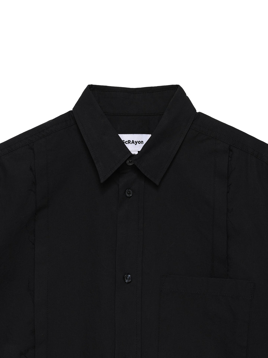 6CRAYON Patchwork Basic Black Cotton Poplin Embroidered Shirt