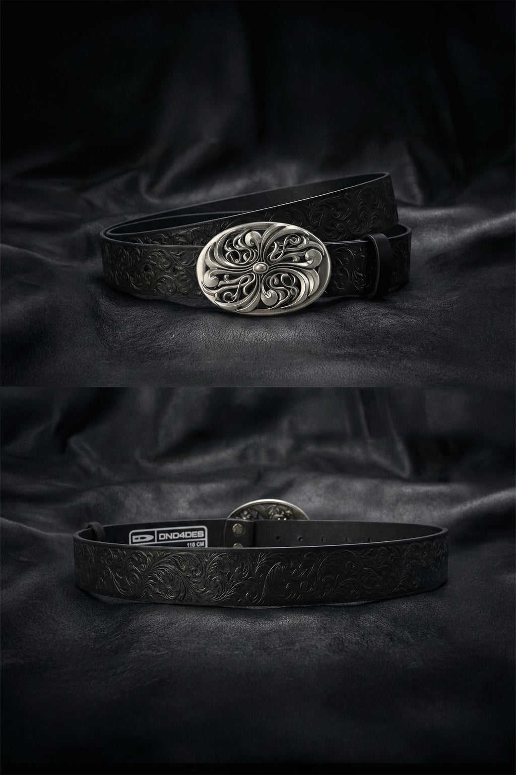 DND4DES Chrome Acanthus Carved Leather Belt