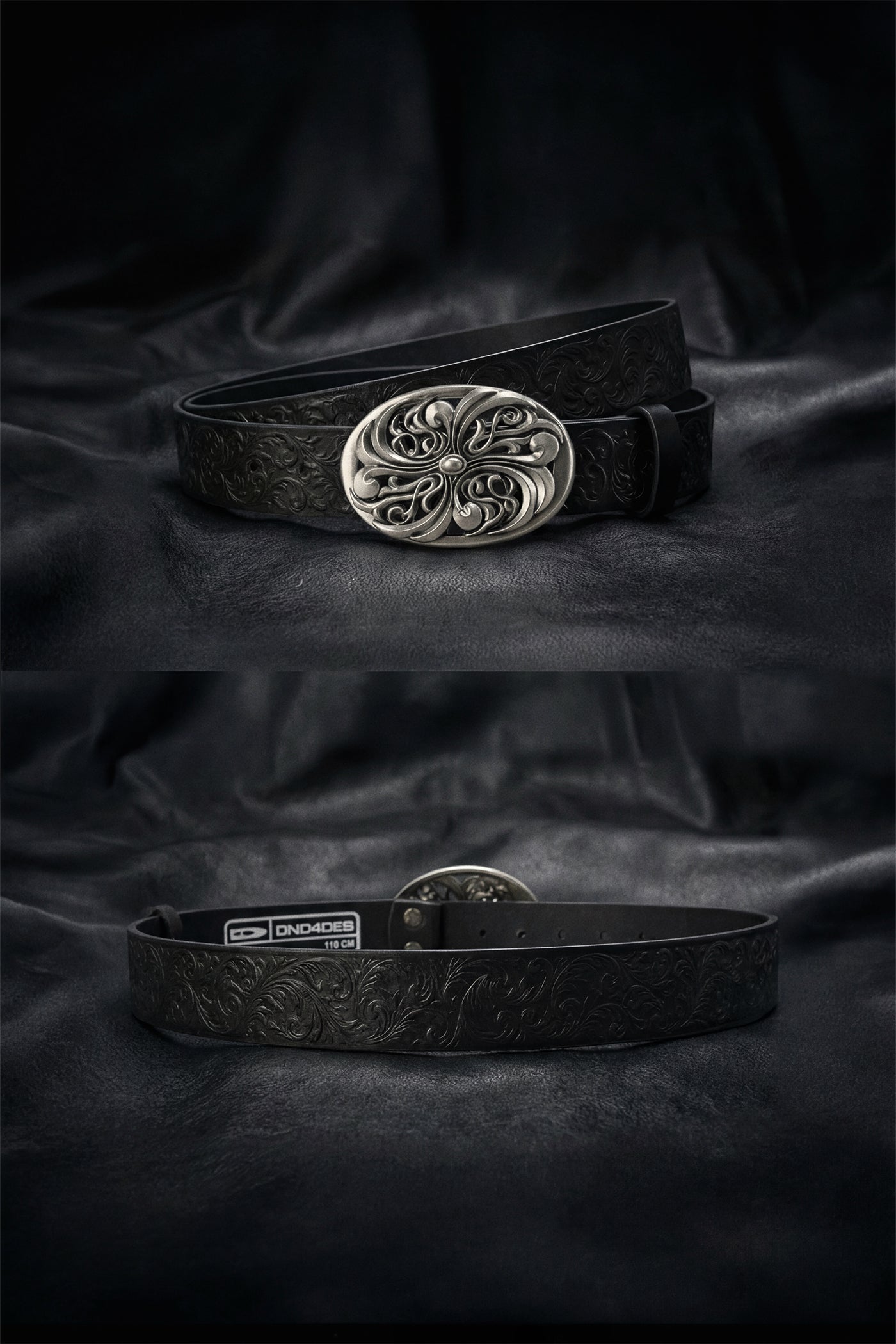 DND4DES Chrome Acanthus Carved Leather Belt