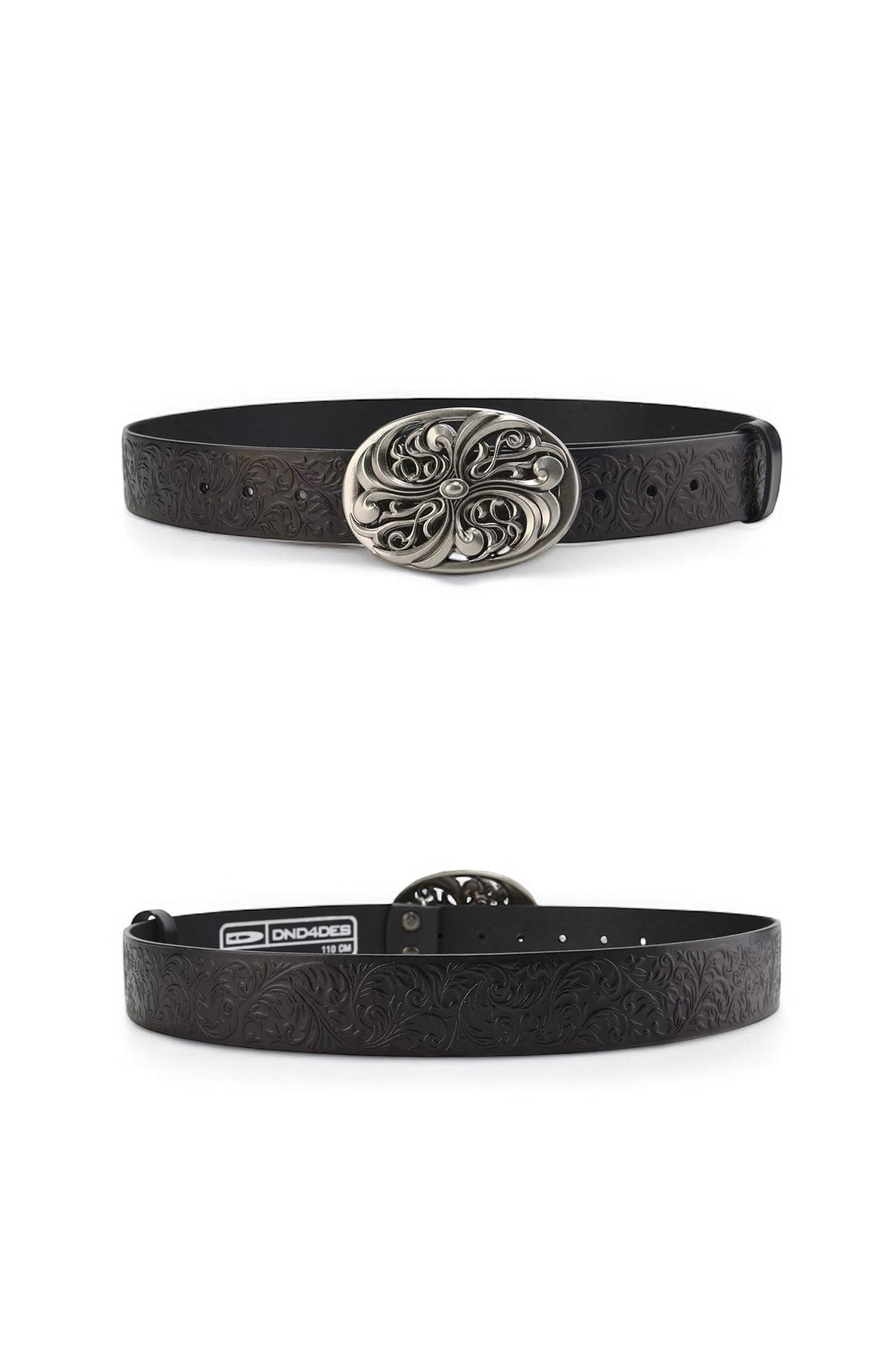 DND4DES Chrome Acanthus Carved Leather Belt