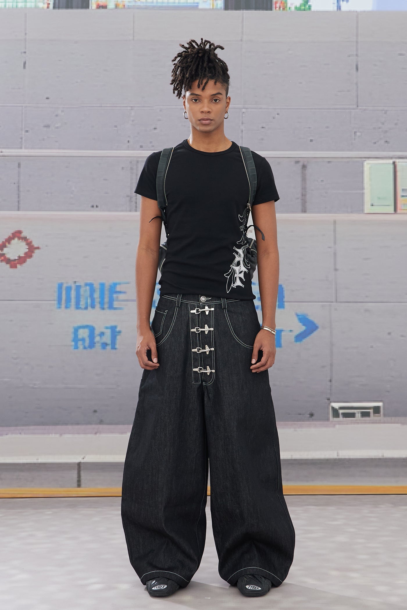 DND4DES Firefighter Buckle A-Line Baggy Raw Denim Jeans