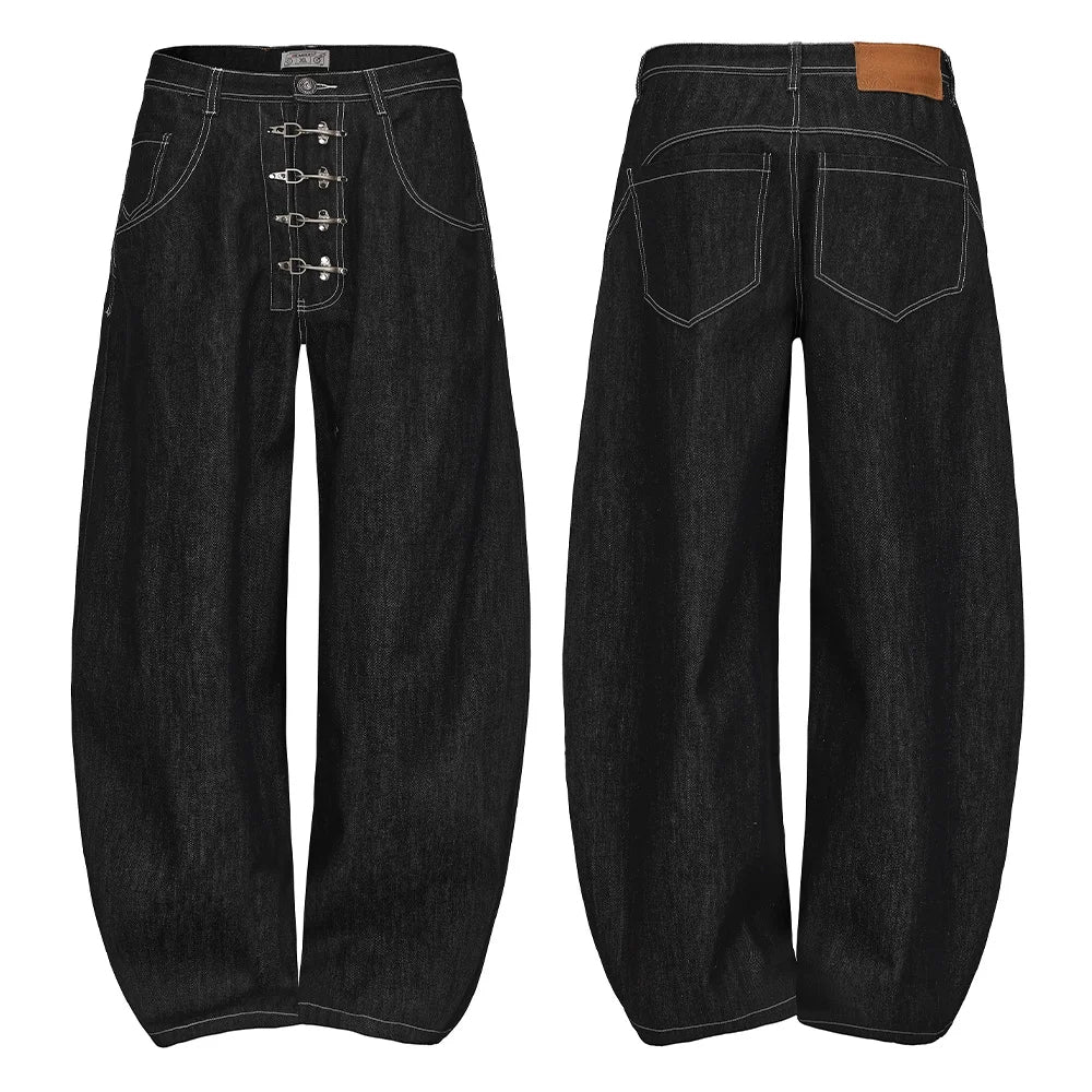 DND4DES Firefighter Buckle A-Line Baggy Raw Denim Jeans