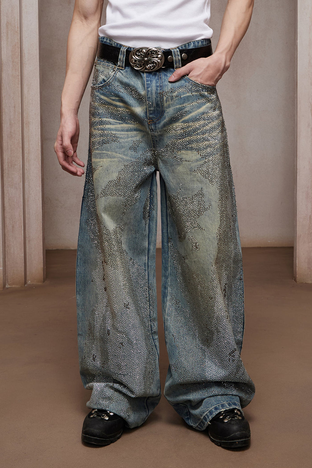 DND4DES 28K Crystal-Studded Dual-Wash A-Line Denim (Blue)