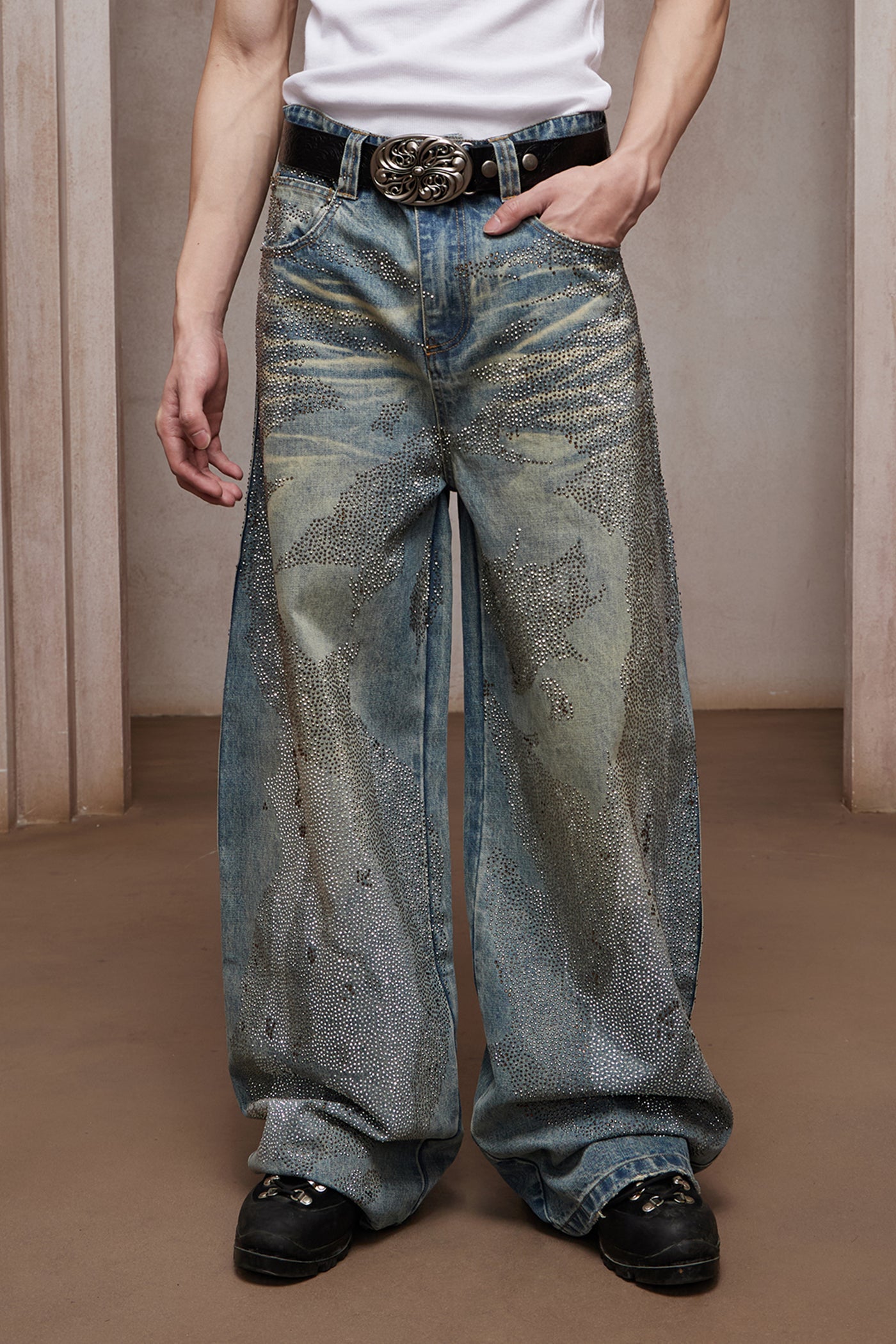 DND4DES 28K Crystal-Studded Dual-Wash A-Line Denim (Blue)