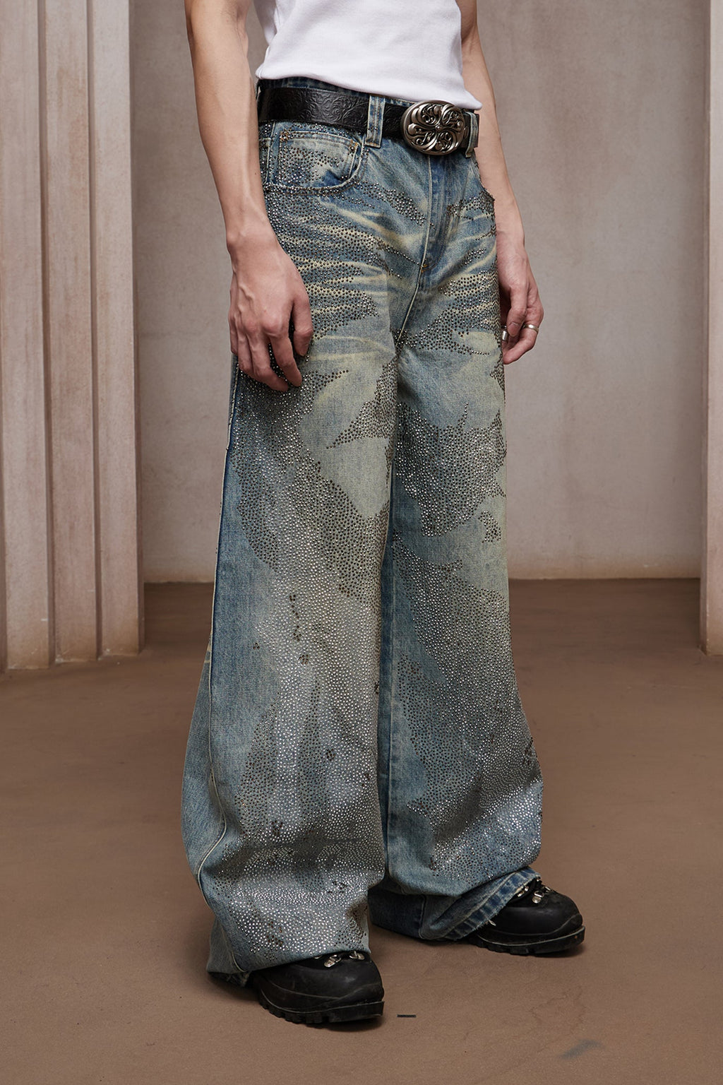 DND4DES 28K Crystal-Studded Dual-Wash A-Line Denim (Blue)