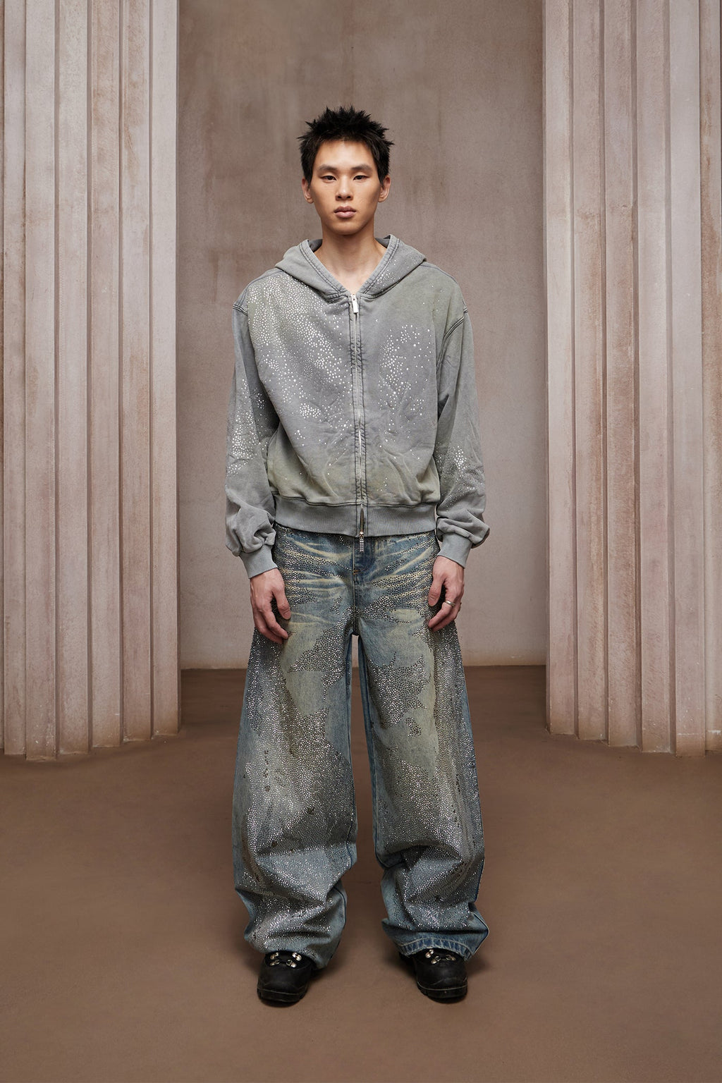 DND4DES 28K Crystal-Studded Dual-Wash A-Line Denim (Blue)