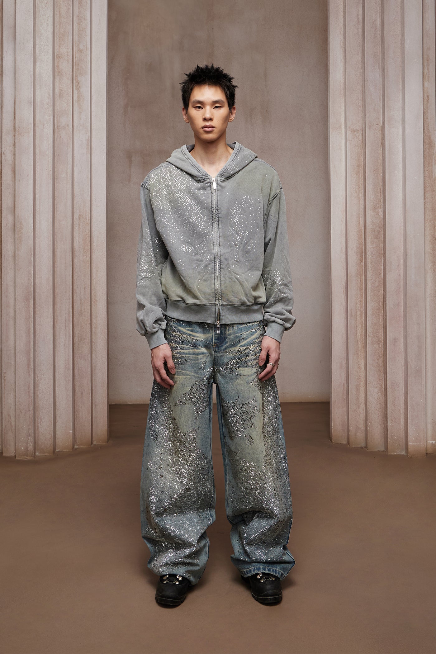 DND4DES 28K Crystal-Studded Dual-Wash A-Line Denim (Blue)