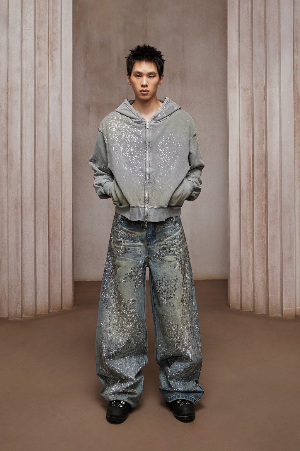 DND4DES 28K Crystal-Studded Dual-Wash A-Line Denim (Blue)