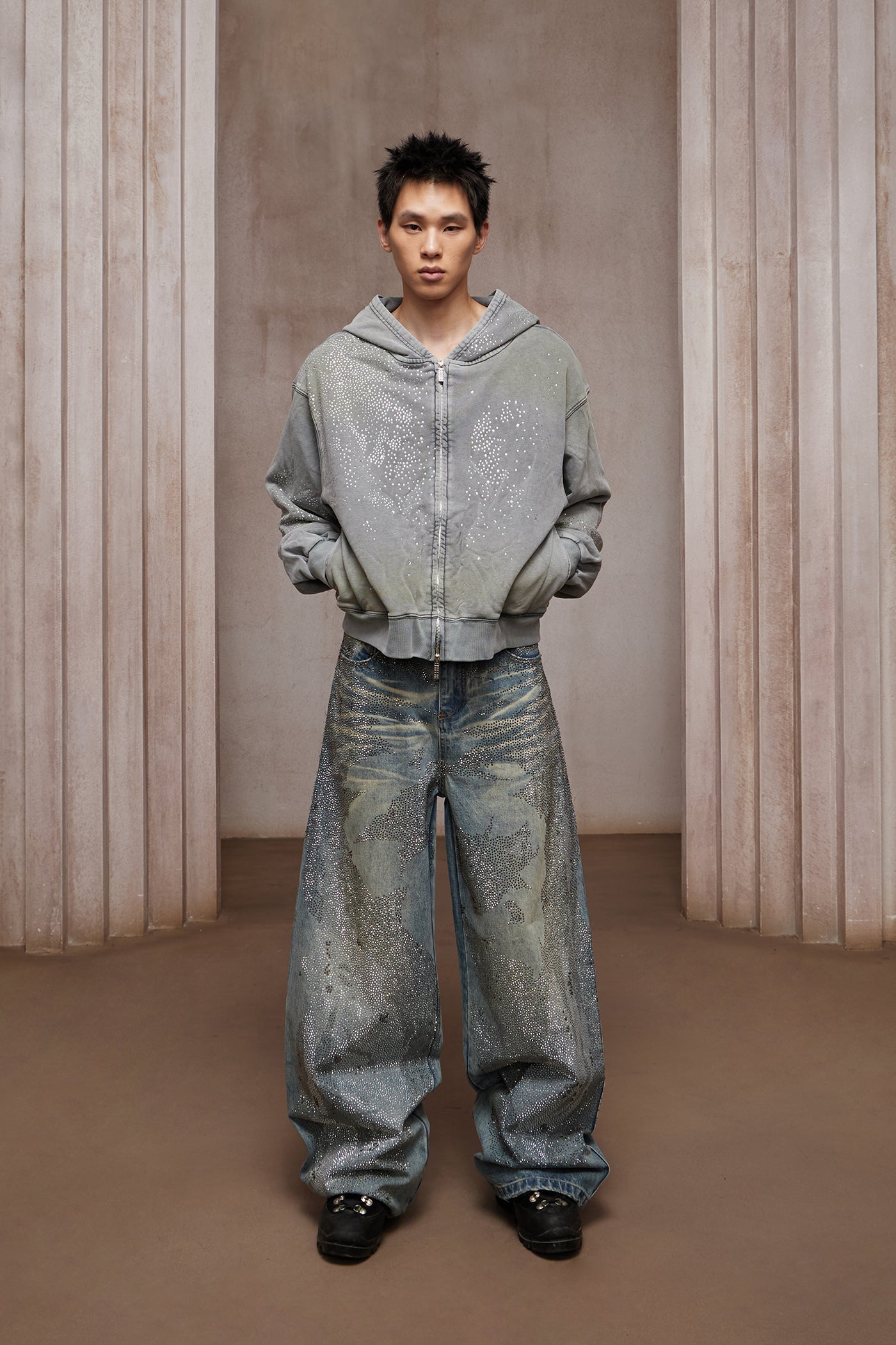 DND4DES 28K Crystal-Studded Dual-Wash A-Line Denim (Blue)