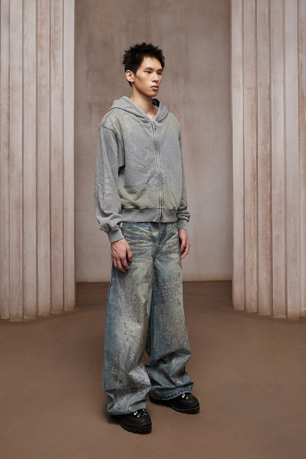DND4DES 28K Crystal-Studded Dual-Wash A-Line Denim (Blue)