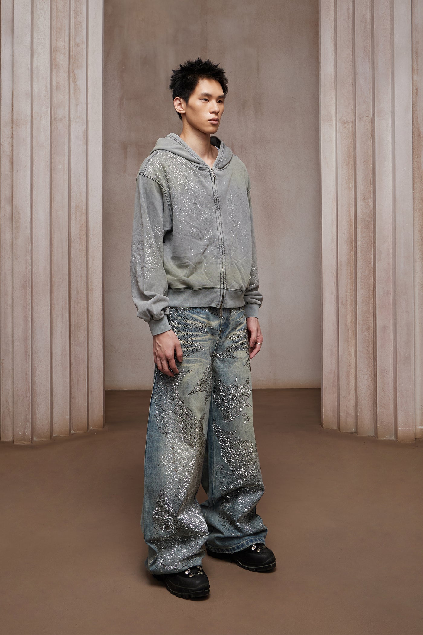 DND4DES 28K Crystal-Studded Dual-Wash A-Line Denim (Blue)