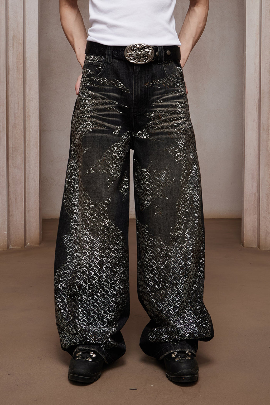 DND4DES 28K Crystal-Studded Dual-Wash A-Line Denim (Black)