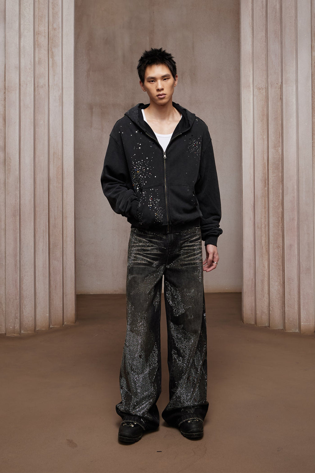 DND4DES 28K Crystal-Studded Dual-Wash A-Line Denim (Black)