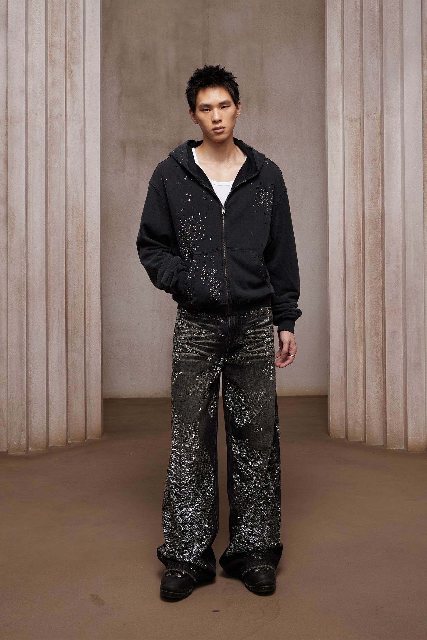 DND4DES 28K Crystal-Studded Dual-Wash A-Line Denim (Black)